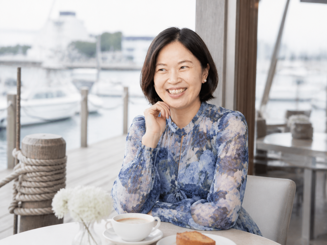 Soh Wan Wei at a cafe by the water