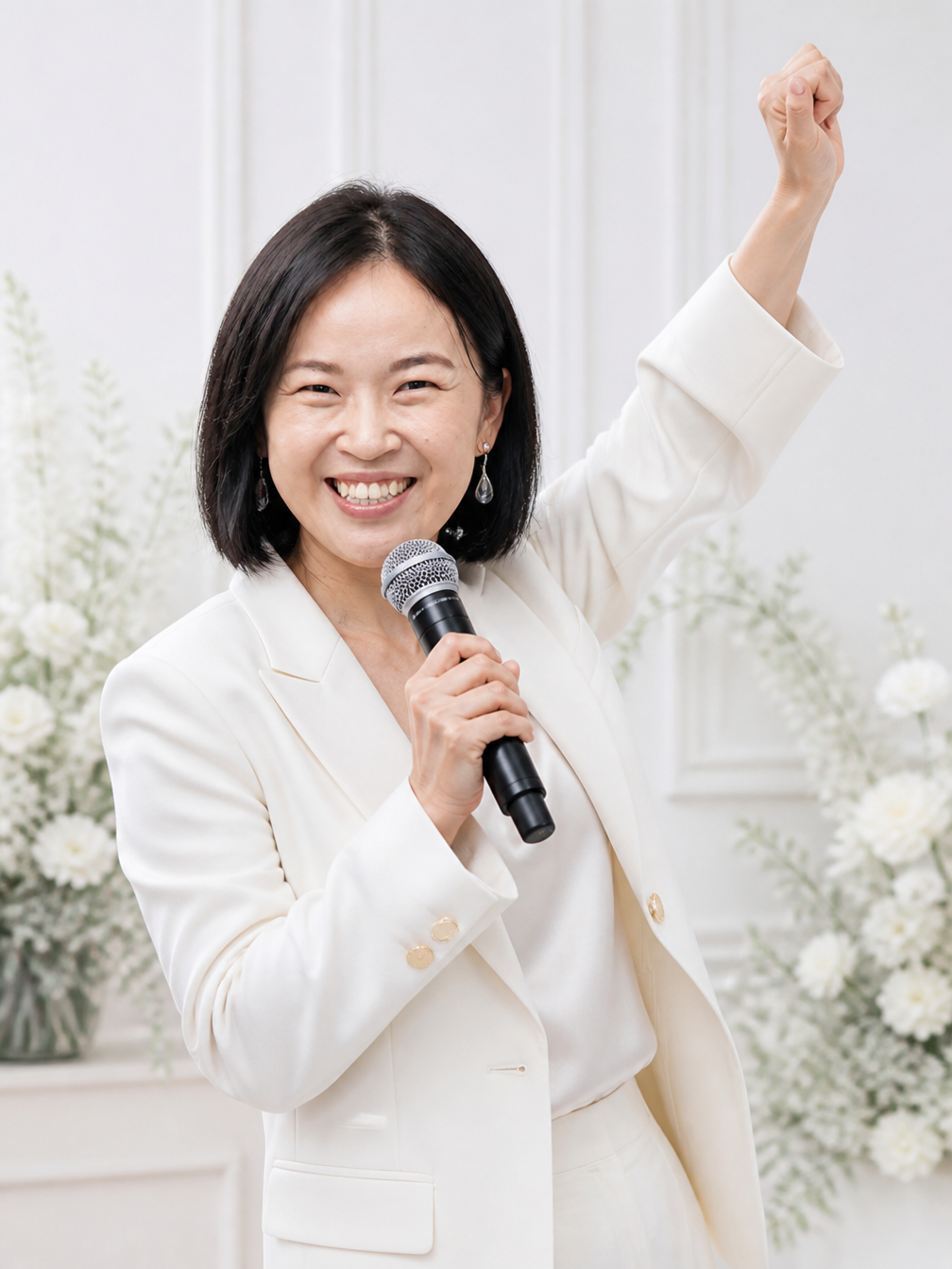 Soh Wan Wei on stage with a microphone